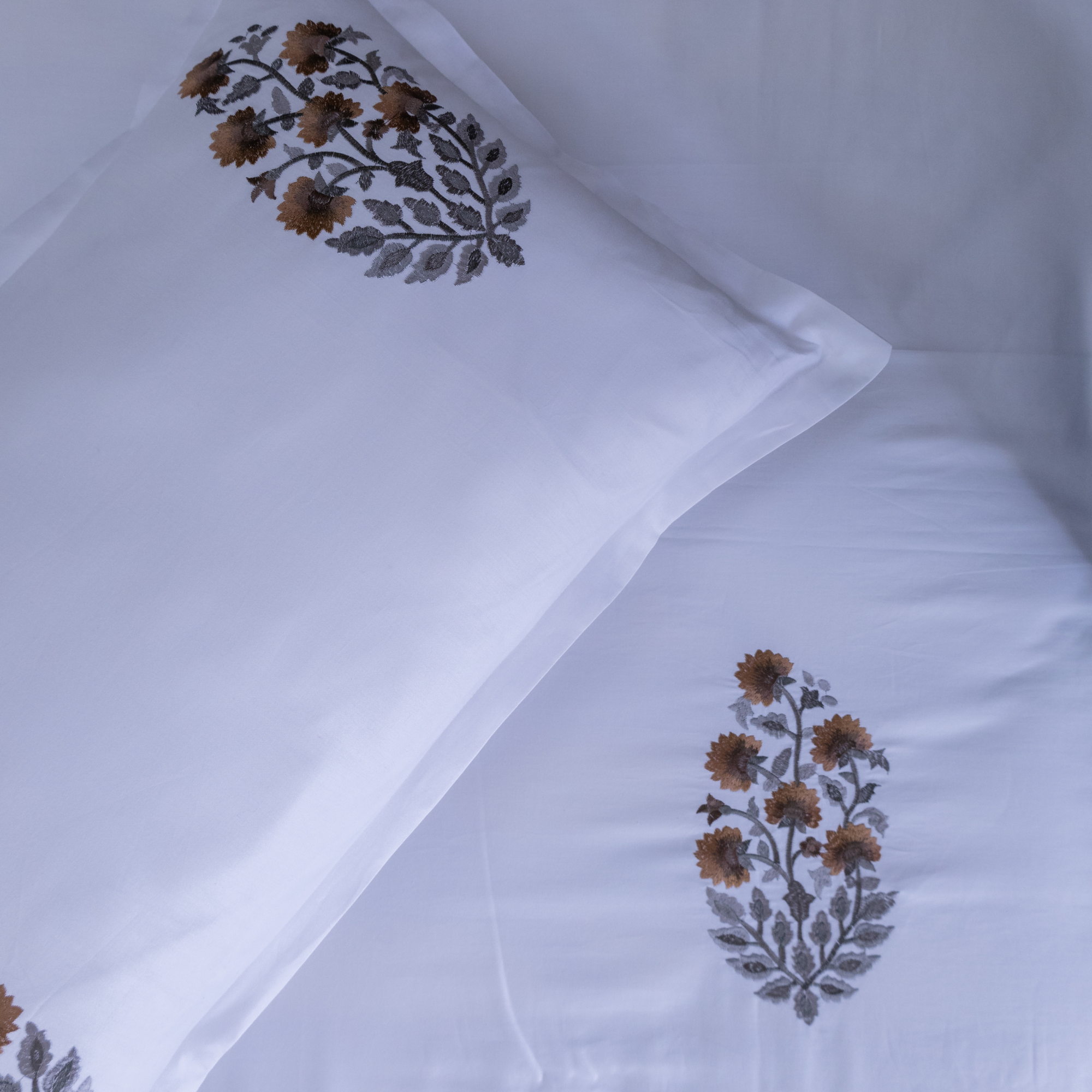Floral Sonata Embroidered bedsheet - brown